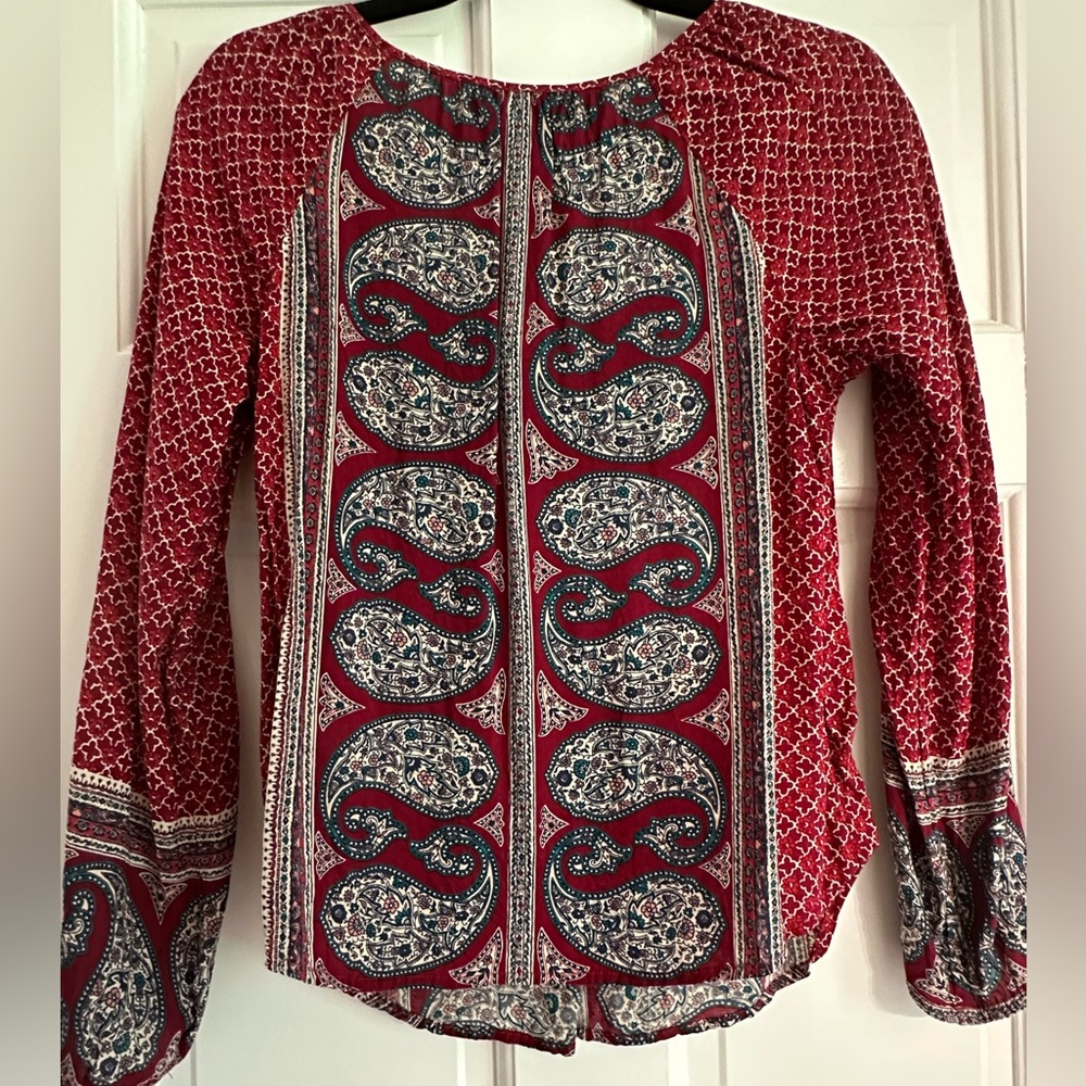 Lucky Brand Women's Red Paisley Blouse XS - Picture 3 of 10